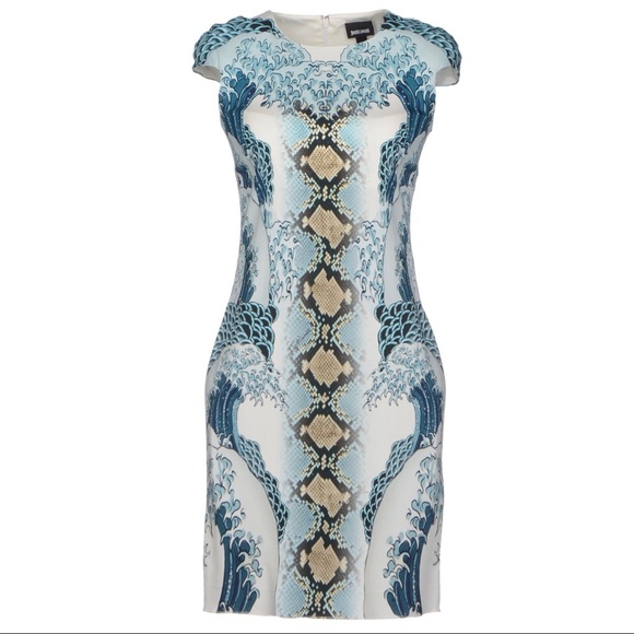 NEW JUST CAVALLI BLUE WAVE PRINT JERSEY DRESS - Picture 9 of 9